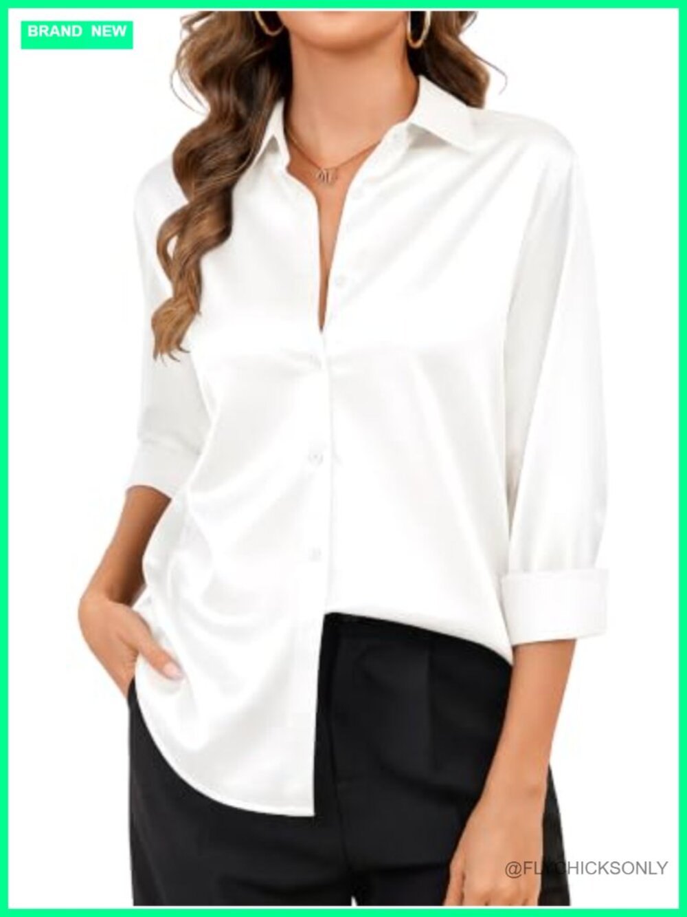 Satin Silk Button Down Blouse Long Sleeve Business Casual